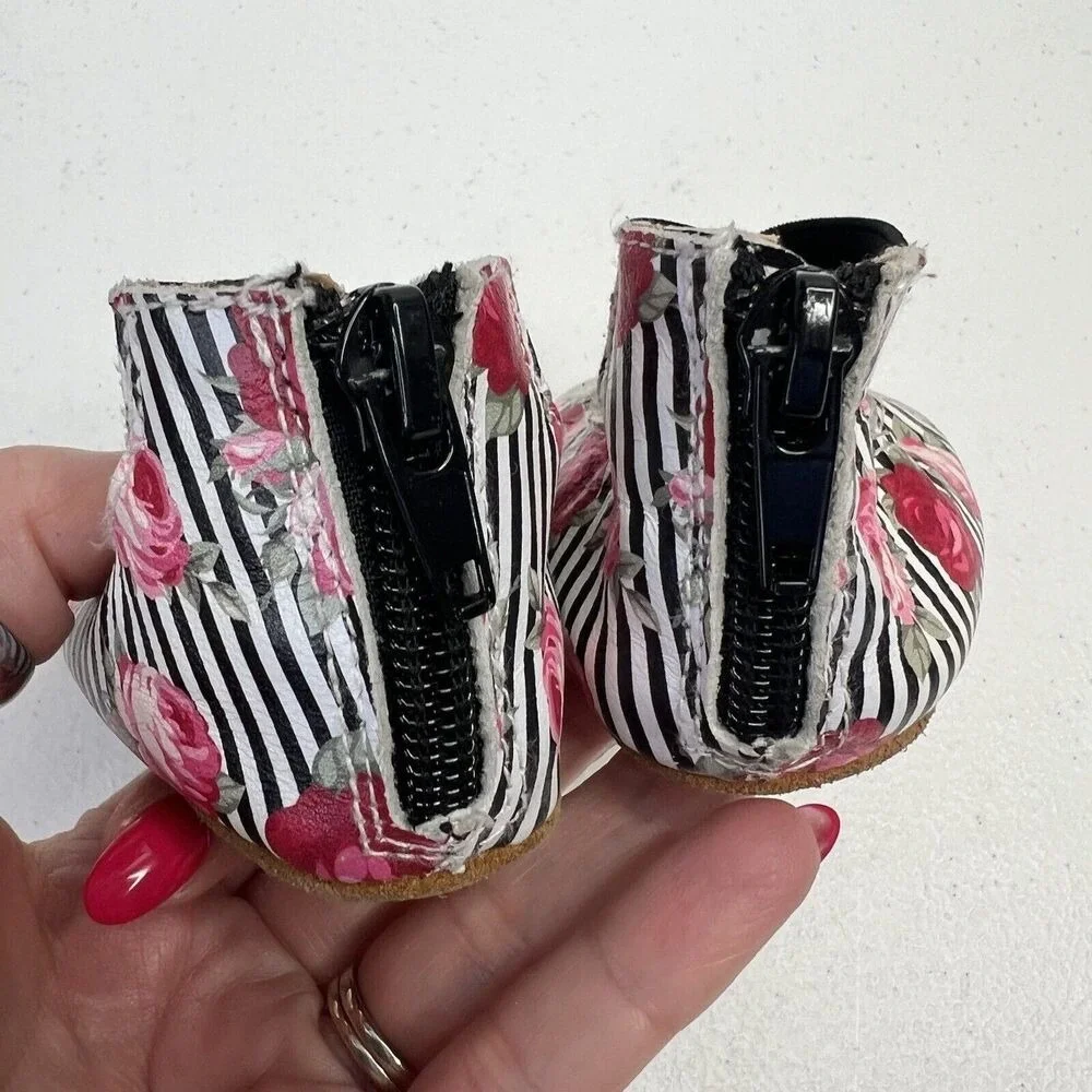 Monkey‎ Feet Size 6-12 Months Leather Ballet Flats Strappy Striped Floral Zip